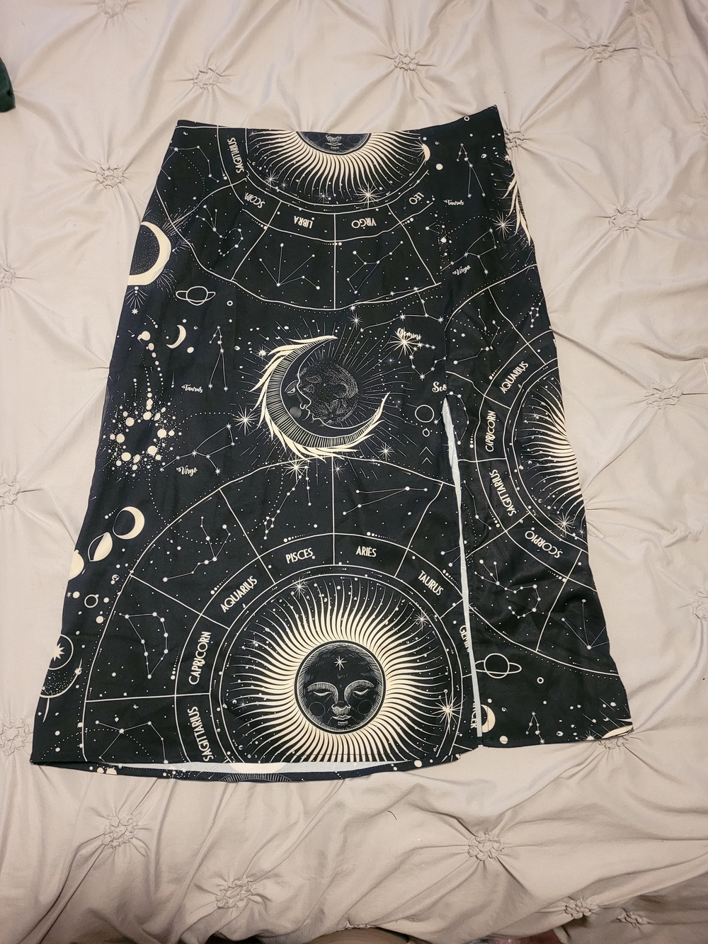 Celestial Midi Skirt - Black & Cream Zodiac Print